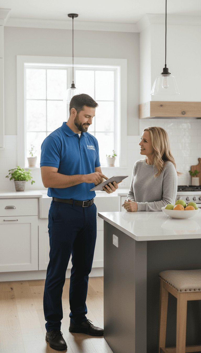 Plumber explaining a quote to a homeowner in Toronto